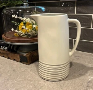 HEARTH & HAND MAGNOLIA Sour Cream Gray Tan Stripes Stoneware 10" Pitcher 84 oz. - Picture 1 of 10