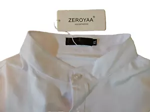 ZEROYAA Herren Hemd mit Knopfleiste gebänderter Kragen Design Slim Fit Größe XL weiß - Bild 1 von 7