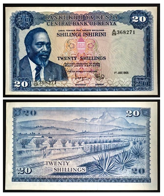 Kenya. Central Bank 1. 7. 1969 20 Shillings XF-AU P-8a - Image 1 of 3