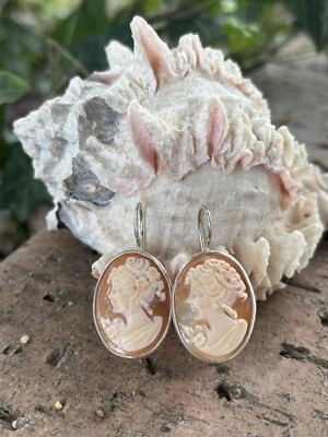 Orecchini Con Cammeo Corniola , Orecchini In Argento 925 , Orecchini Donna - Immagine 1 di 3