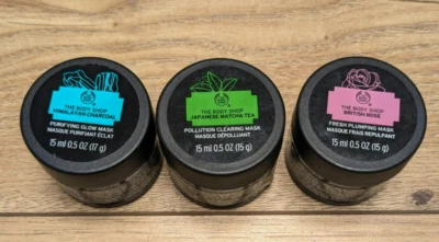 The Body Shop FACE MASKS - Matcha Tea, Himalayan Charcoal, British Rose 3 x 15ml - Image 1 of 3