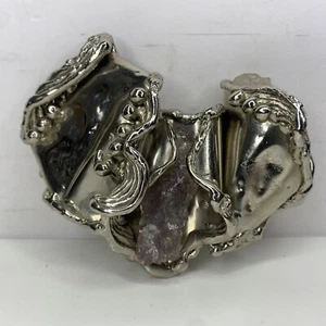 Vintage Carvalhu's Copa Collection Brutalist Belt Buckle Brazil Silver FREE SHIP - Picture 1 of 13