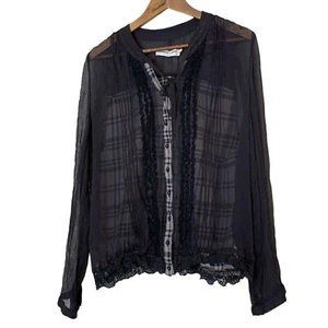 Artisan De Luxe Sheer Black Lace Flannel Blouse Womens Sz L Witchy Whimsigoth - Picture 1 of 12