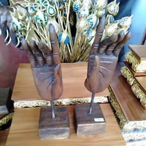 Wooden Hand Buddha Carved Vintage Antique Home Decor Figure Collection (pair) - Picture 1 of 12