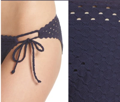  Nuevo $78 Robin Piccone Crochet Chira Tie Bikini Pantalones de Natación Azul Marino Talla XS Foto 1 de 4