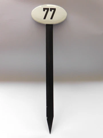 Vintage Sweden Enamel Porcelain Garden / Yard House Number 77 Sign on Stick #1 Cover