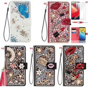 Wallet Leather Phone Case Bling Diamonds Women Sparkly Stand Cover for Motorola - Picture 1 of 17