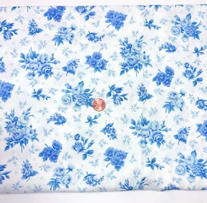 CRANSTON PRINT WORKS BLUE & WHITE FLORAL COTTON FABRIC, 46" WIDE, 2 .75 YDS - Picture 1 of 2