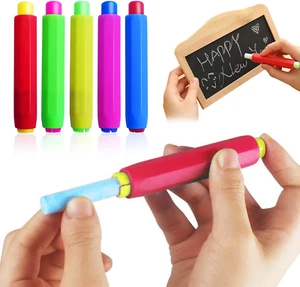 Colorful Plastic Chalk Holders Set - 5 Pack for School and Office Use - Picture 1 of 9