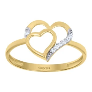14K Two-Tone Gold Cubic-Zirconia Double Heart Ring Size 7 for Women - Picture 1 of 3