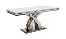 WHITE MARBLE & Polished Metal Dining Table L160cm x D85cm x H75cm OLIVIA