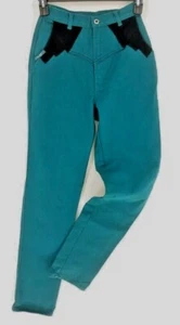 VTG Blaze New Side Step Turquoise Western Jeans  7/27  Denim High Waist Bareback - Picture 1 of 17