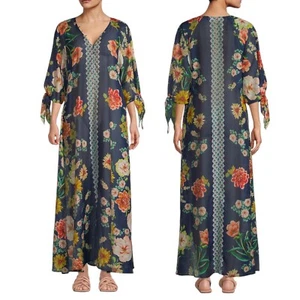 NEW Johnny Was Mia Floral Border Long Dress Silk Blend Semi Sheer Women Size XS - Picture 1 of 12