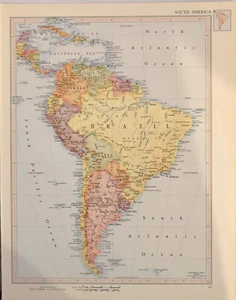 1958 Vintage Map- South America - Unique Decorative Piece - Picture 1 of 1