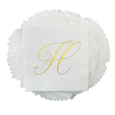 Cocktail Party Napkins - Gold Foil Monogram Letter H for Wedding Birthday Ret... - Image 1 of 4
