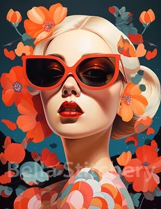 Set of TWO 5x7 Retro Vibes #19 Woman & Glasses Collage Cotton Fabric Blocks - Picture 1 of 1