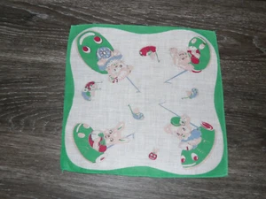 Bunny Cat Teddy Bear Bunny Vintage Child's Handkerchief Hanky Hankie - Picture 1 of 3