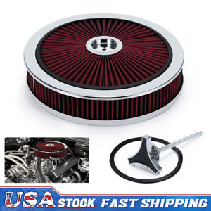 14" x 3" Filter Lid Air Cleaner w/ Flow-Thru Lid Assembly Chrome Racing Element