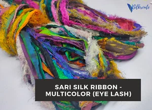 Recycled Sari Silk Ribbon Multicolor - Eye Lash, Sari Silk Ribbon Yarn - Picture 1 of 7