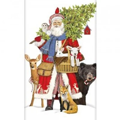 Mary Lake-Thompson Santa Woodland Animals Holiday Flour Sack Kitchen Towel
