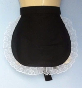 Black adult  waist  pinny apron white lace french maid sissy waitress  catering - Picture 1 of 1