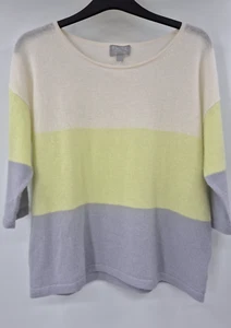 Pure Collection Cashmere Jumper UK M grey yellow block 3/4 sleeve (2113) - Picture 1 of 8