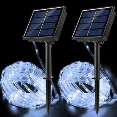 2X Solar Power LED Rope Tube String Fairy Lights Outdoor Garden Xmas Decor Light - Image 1 of 4