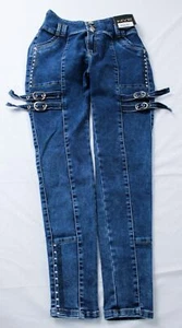 NYE Jeans Women's High Waisted Buckle Detail Skinny Jeans AW5 Blue Size 12 NWT - Picture 1 of 4