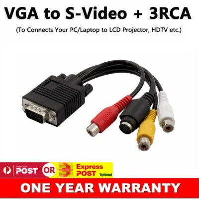 New VGA SVGA to 3 RCA S-Video TV AV Out Adapter Converter Cable for Laptop PC AU - Image 1 of 3