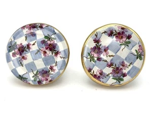 2 MacKenzie Childs Honeymoon Morning Glory Blue Drawer Knobs 2.5” Round Vintage - Picture 1 of 10