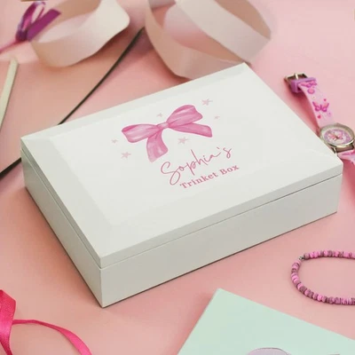 Personalised Bow Jewellery Box I Birthday Gift Girls - Image 1 of 4