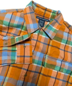 Vintage Ralph Lauren orangefarbenes kariertes Flanellhemd mit Schottenmuster und Knopfleiste Damen 14 - Bild 1 von 8