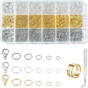 1500PCS Silver and Gold Open Jump Rings, 5 Sizes O Rings and Lobster Clasps, Sma - Picture 1 of 5
