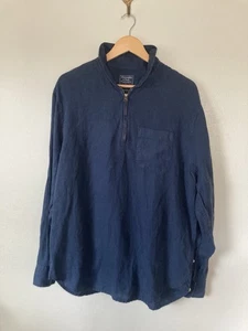 Abercrombie & Fitch 100% Linen Men's Large 1/4 Zip Pullover Shirt Navy Blue - Picture 1 of 5
