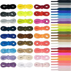 Flat Shoe Laces for Skate Football Trainers or Boots Shoes 8mm Wide 24 Coloured - Picture 1 of 33