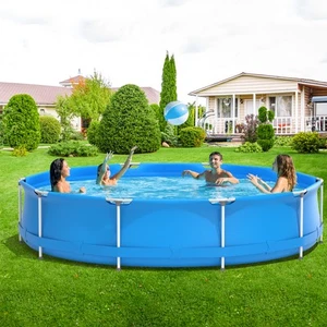 Round Above Ground Swimming Pool Patio Frame Pool W/ Pool Cover Iron Frame - Picture 1 of 9