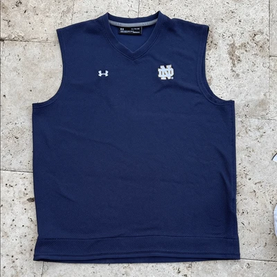 Under Armour Men’s XL Blue Knit Sweater Vest Notre Dame Fighting Irish V-Neck - Image 1 of 4
