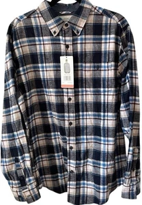 New Weatherproof Original Flannel Shirt M $80 Blue Plaid Button Up New W/Tags - Picture 1 of 9