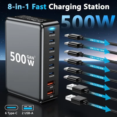 500W USB-C 8-Port GaN Fast Charging Hub Multi-Device Charger Station - image 1 of 4
