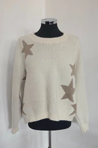 AllSaints Star Jumper L Wool & Alpaca Blend Knit Cream Gold Metallic Christmas - Picture 1 of 10