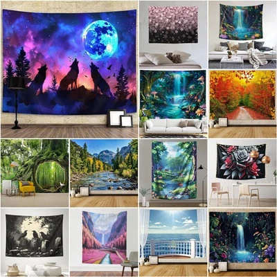 Große Landschaft Wolf Krähe Wandbehang Wandteppich Tagesdecke Hintergrund Dekor - Bild 1 von 3