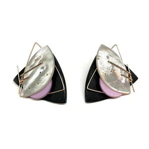 Vtg 1980s POSTMODERN Clip Earrings Abstract Geometric GF Artisan Designer TKO - Picture 1 of 4