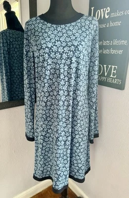 Vestido MICHAEL KORS Azul Índigo Floral Mangas Largas Talla Grande Suave Elastizado Foto 1 de 4