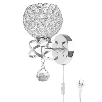 Luminária de parede redonda moderna de cristal acabamento cromado quarto arandela de parede iluminação fi... - Imagem 1 de 4