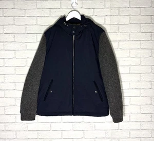 Reiss Shapley Hooded Jacket with Knit Sleeves Navy Grey Size Large - Picture 1 of 8