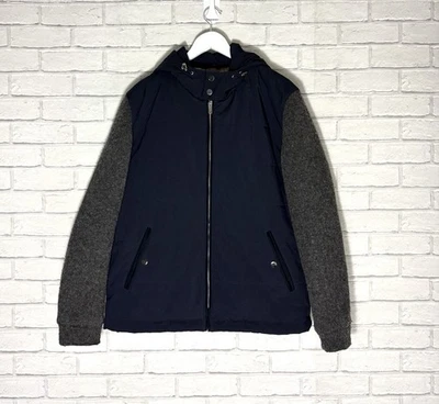 Reiss Shapley Hooded Jacket with Knit Sleeves Navy Grey Size Large - Image 1 of 4