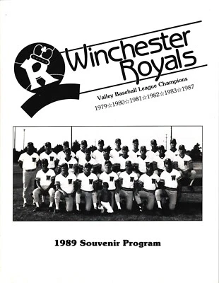 Winchester Royals VA Virginia 1989 programa de recuerdo de béisbol Valley League de colección Foto 1 de 3
