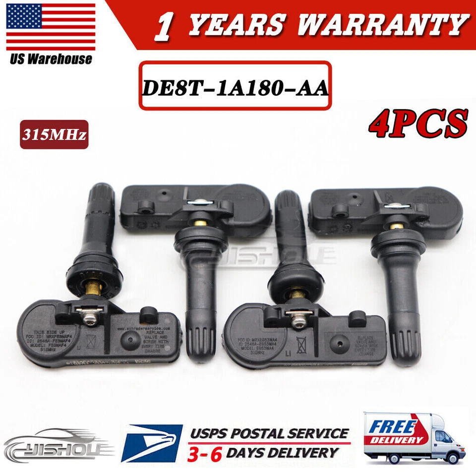 4 piezas NUEVO Sensor de presión de neumáticos TPMS TPMS para Ford Motorcraft 315 MHz DE8T-1A180-AA Foto 1 de 4