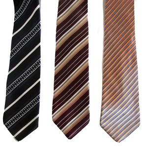 3 x Corbatas Rayas Acabado a Mano Seda Negro Dorado Naranja 100% Seda - Imagen 1 de 3