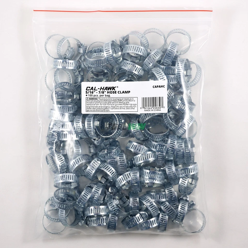 100 pc Hose Clamps 5/16" to 7/8" Radiator Adjustable Band Steel - Image 1 of 4